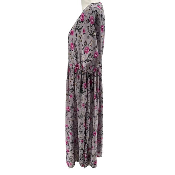 Torrid Plus Gray Pink Floral Lurex Sheer Duster Kimono Swim Cover-Up 00/0 NEW - Picture 2 of 5